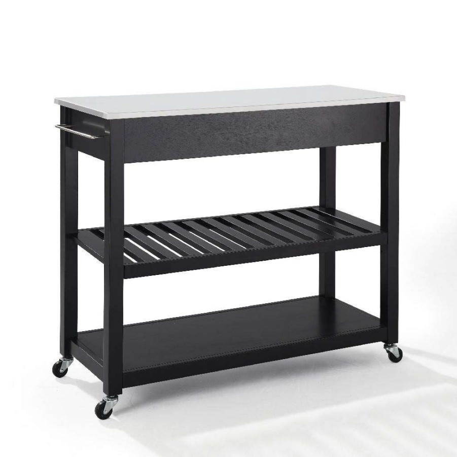 Carts & Islands * | Sale Online Granite Top Kitchen Prep Cart Black/White Crosley Kf30056Bk