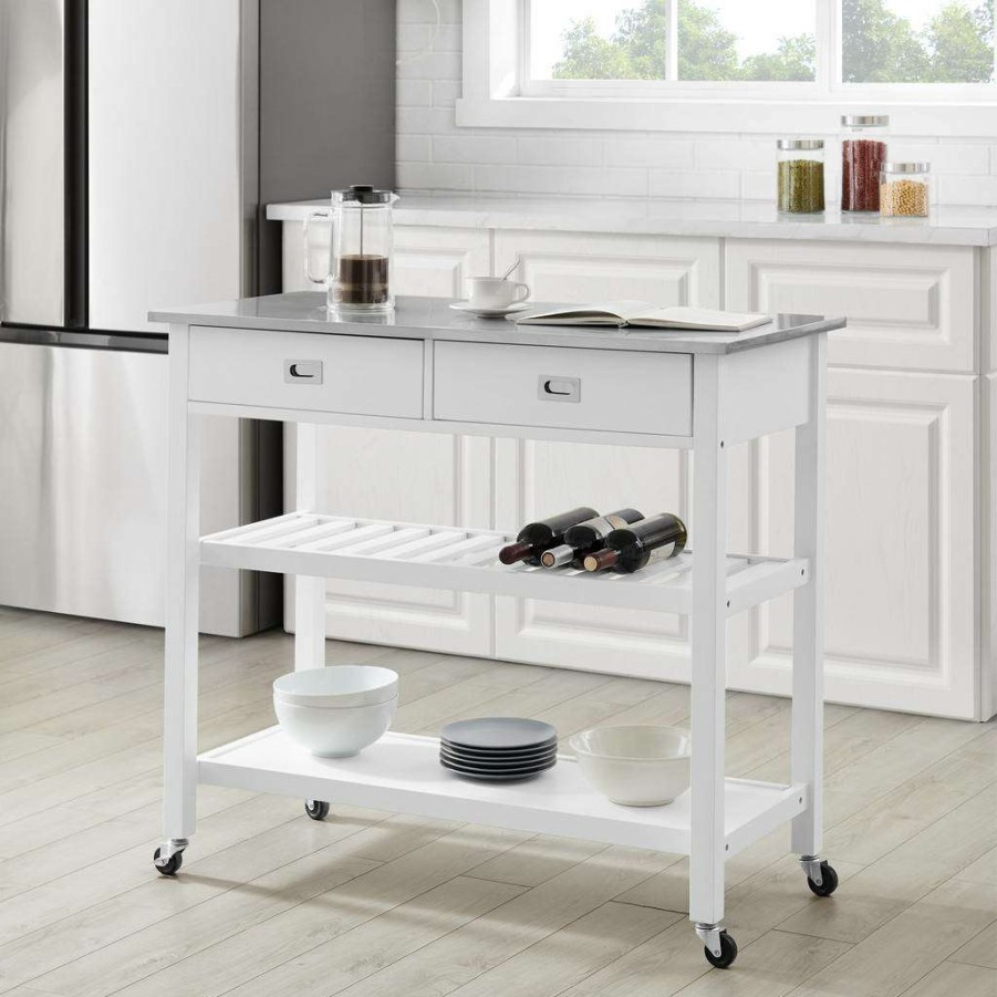 Carts & Islands * | Excellent Quality Chloe Stainless Steel Top Kitchen Island/Cart White/Stainless Steel Crosley Cf3027Ss-Wh