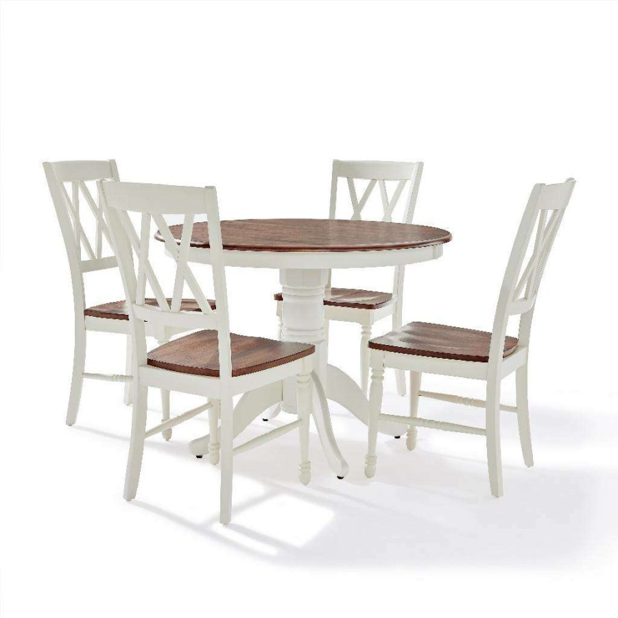 Dining * | Best-Selling Shelby 5Pc Round Dining Set White Table, 4 Chairs Crosley Kf13039Wh