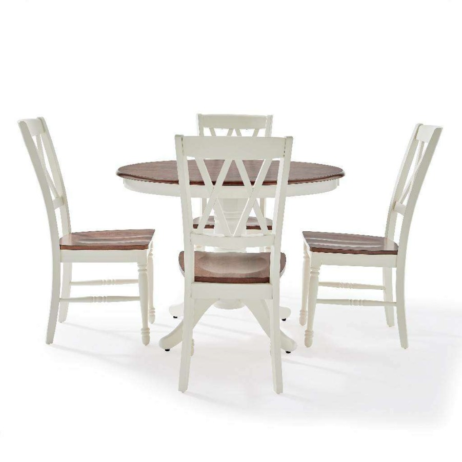 Dining * | Best-Selling Shelby 5Pc Round Dining Set White Table, 4 Chairs Crosley Kf13039Wh