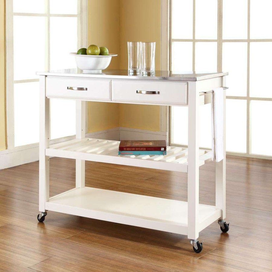 Carts & Islands * | Shop New Stainless Steel Top Kitchen Prep Cart White/Stainless Steel Crosley Kf30052Wh