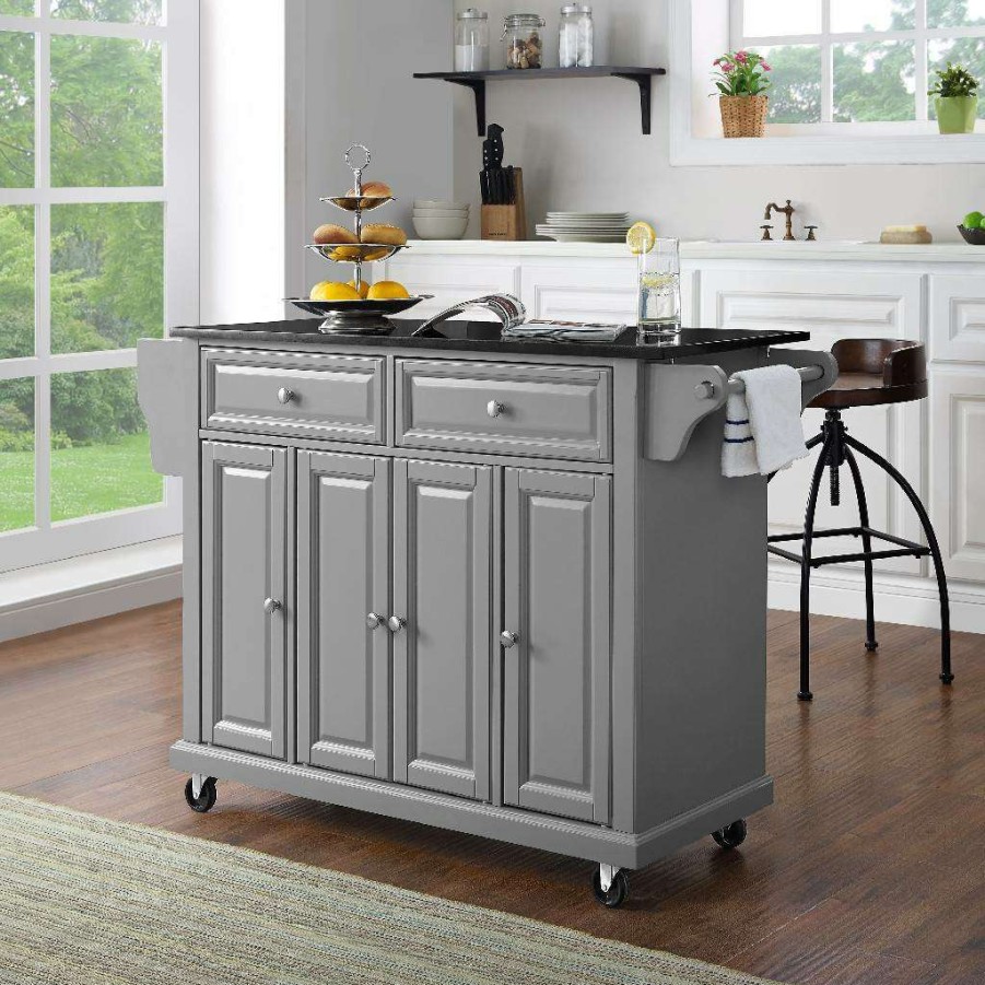 Carts & Islands * | Exclusive Design Full Size Granite Top Kitchen Cart Gray/Black Crosley Kf30004Egy