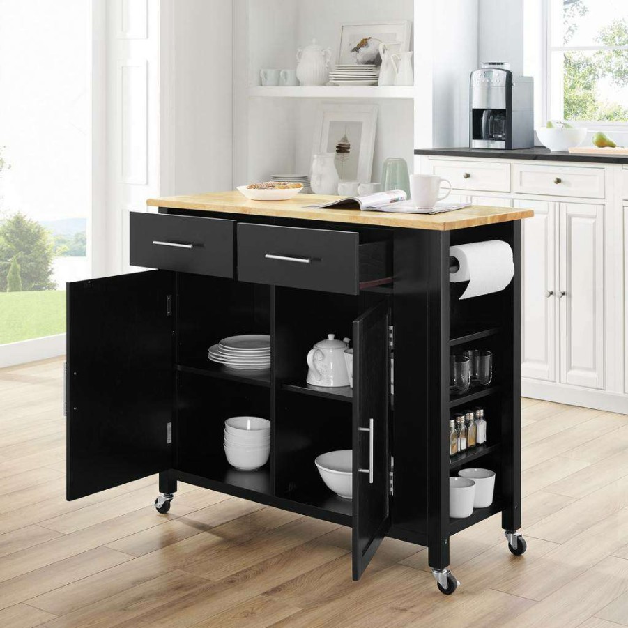 Carts & Islands * | Reliable Quality Savannah Wood Top Full-Size Kitchen Island/Cart Black/Natural Crosley Cf3029Na-Bk