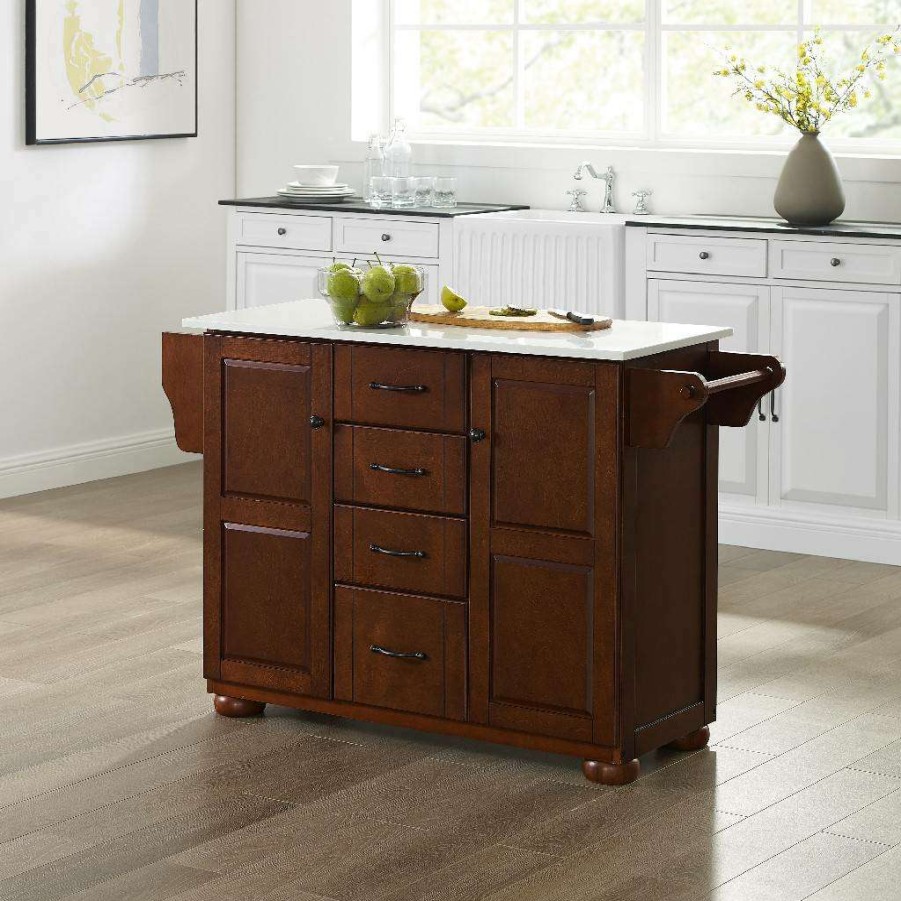 Carts & Islands * | Outlet Eleanor Granite Top Kitchen Island Mahogany/White Crosley Kf30175Ama