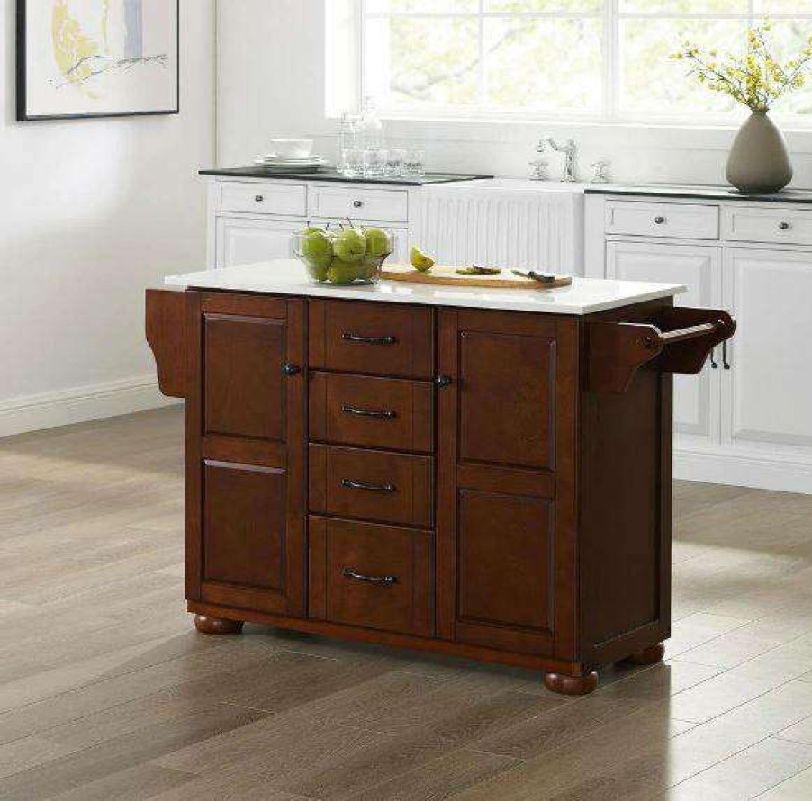 Carts & Islands * | Outlet Eleanor Granite Top Kitchen Island Mahogany/White Crosley Kf30175Ama