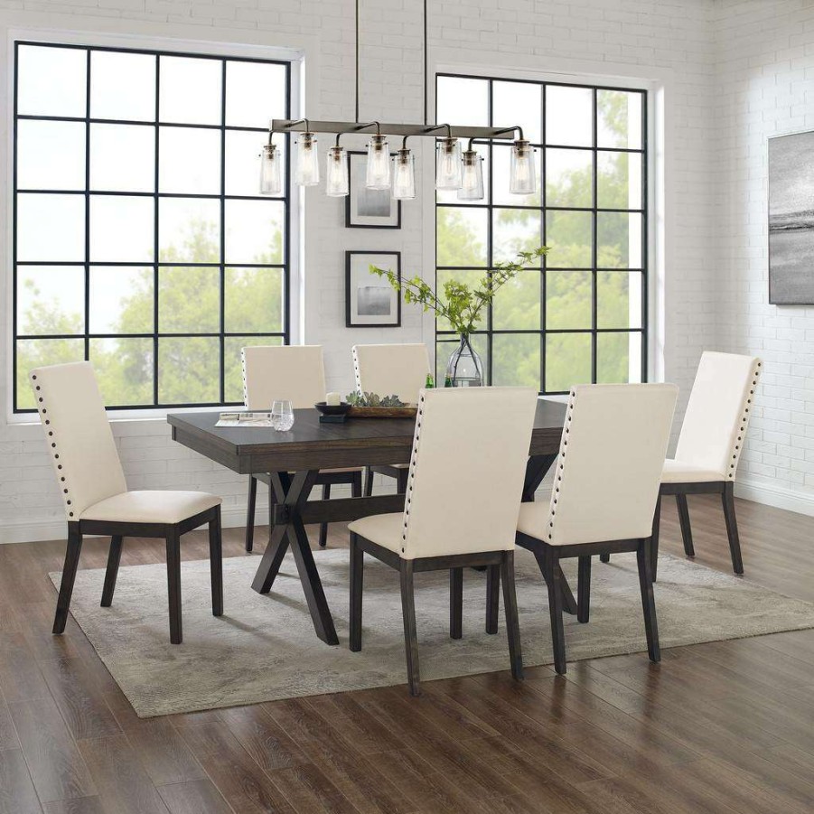 Dining * | Exclusive Hayden 7Pc Dining Set Slate/Cream Table & 6 Upholstered Chairs Crosley Kf13076Sl