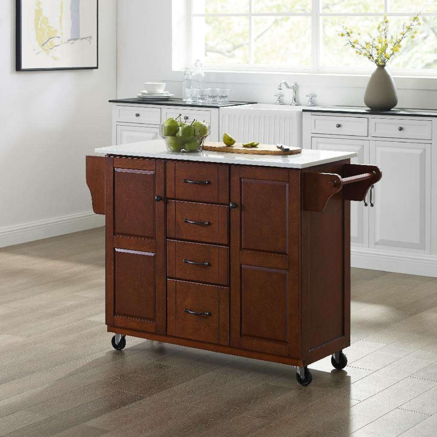 Carts & Islands * | Best Sellers Eleanor Granite Top Kitchen Cart Mahogany/White Crosley Kf30175Ema