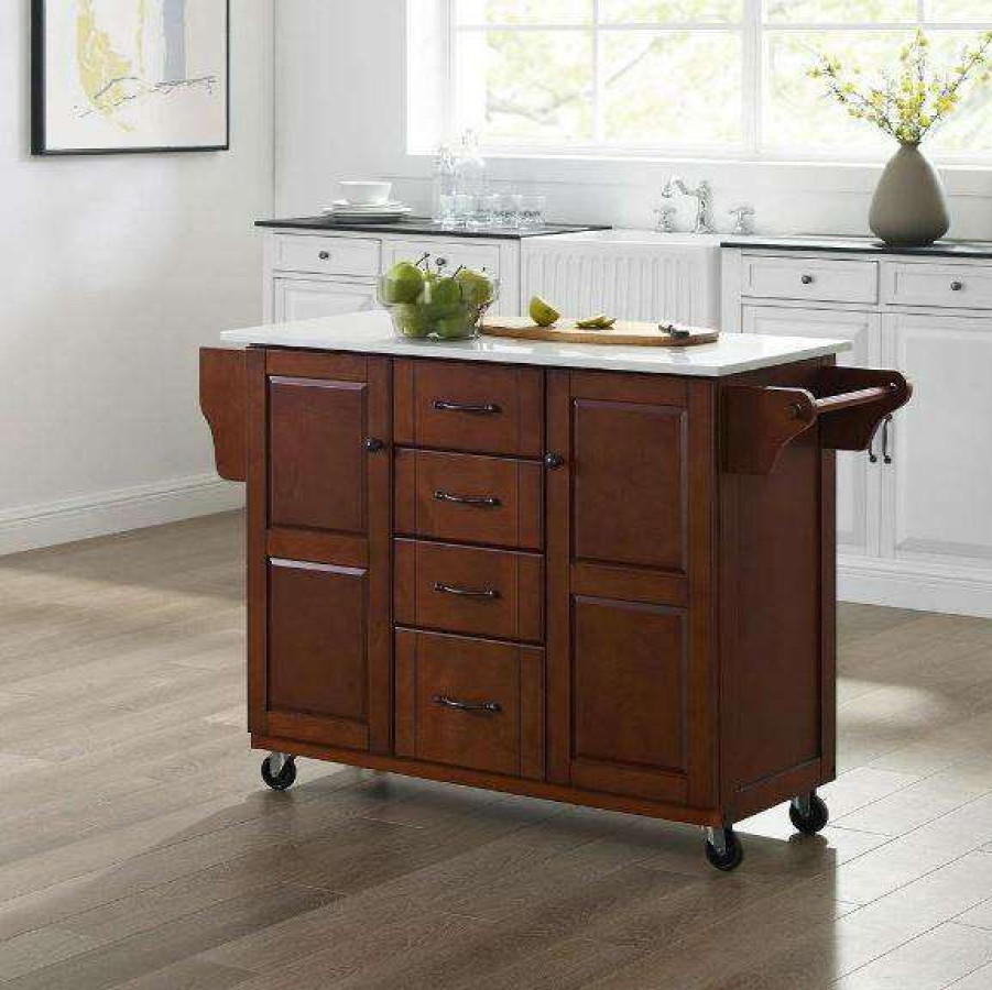 Carts & Islands * | Best Sellers Eleanor Granite Top Kitchen Cart Mahogany/White Crosley Kf30175Ema