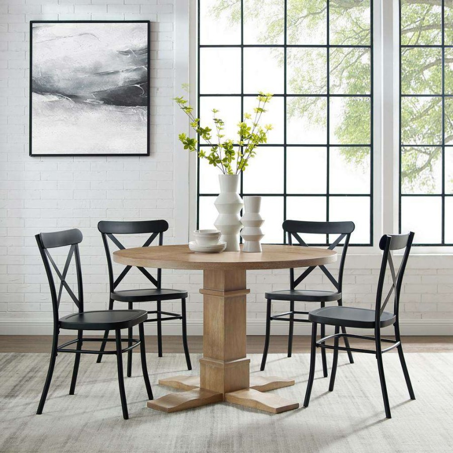 Dining * | Shop New Joanna 5Pc Round Dining Set W/Camille Chairs Matte Black/ Rustic Brown Table & 4 Chairs Crosley Kf20007Rb-Mb