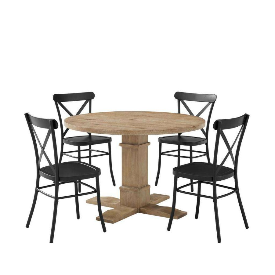 Dining * | Shop New Joanna 5Pc Round Dining Set W/Camille Chairs Matte Black/ Rustic Brown Table & 4 Chairs Crosley Kf20007Rb-Mb