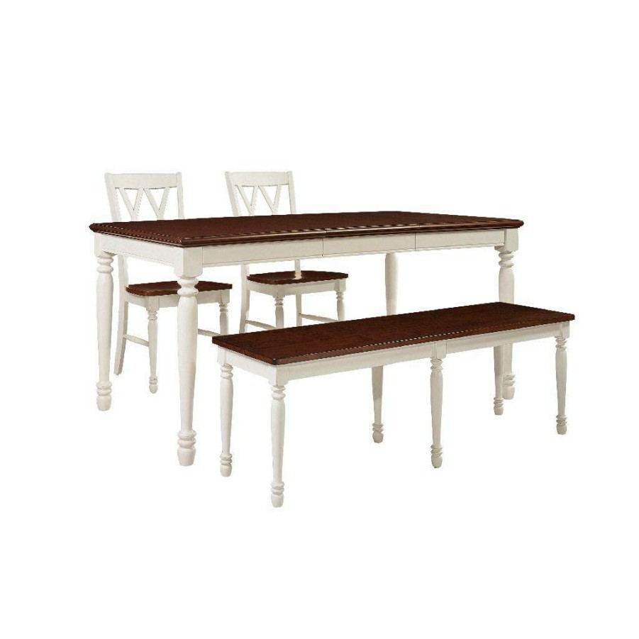 Dining * | Exclusive Shelby 4 Piece Dining Set Distressed White Table, Bench, & 2 Chairs Crosley Kf20005-Wh