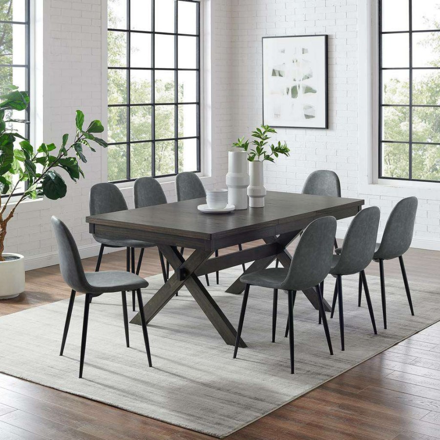 Dining * | Classical Hayden 9Pc Dining Set W/Weston Chairs Distressed Gray /Slate Table & 8 Chairs Crosley Kf20016Sl-Mb