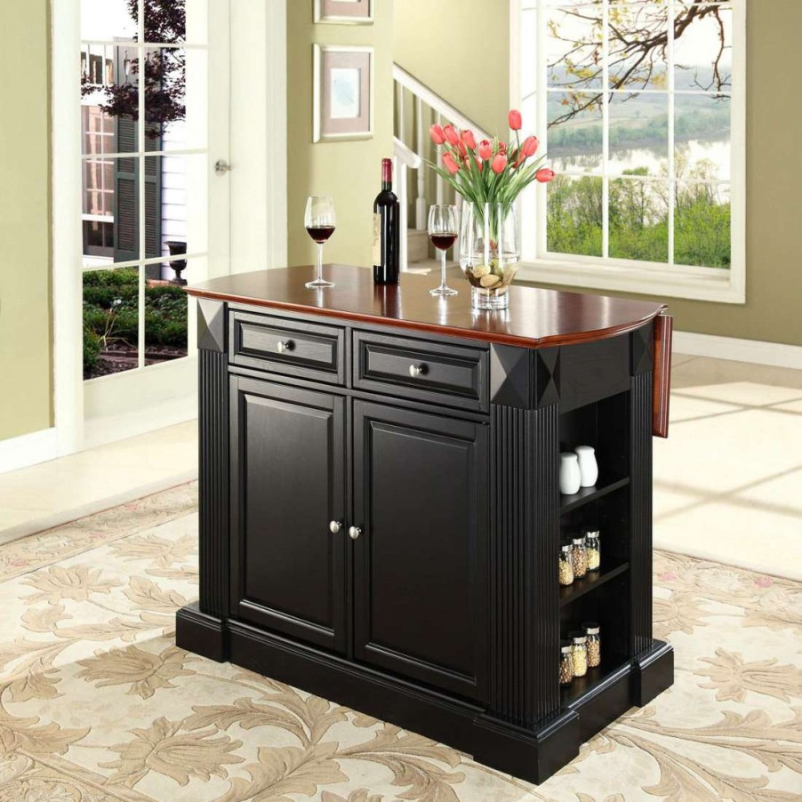 Carts & Islands * | Sells Cheap Coventry Drop Leaf Top Kitchen Island Black/Cherry Crosley Kf30007Bk