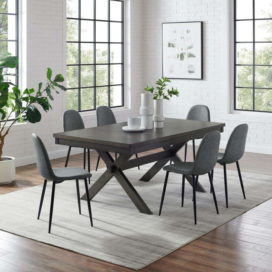 Dining * | Sale Online Hayden 7Pc Dining Set W/Weston Chairs Distressed Gray /Slate Table & 6 Chairs Crosley Kf20015Sl-Mb