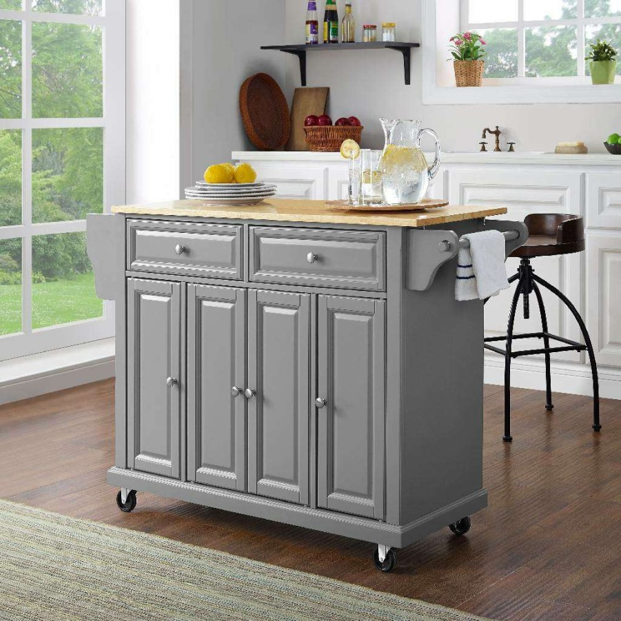 Carts & Islands * | Sale Online Full Size Wood Top Kitchen Cart Gray/Natural Crosley Kf30001Egy