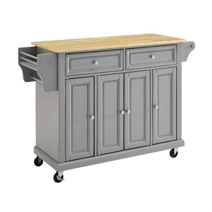 Carts & Islands * | Sale Online Full Size Wood Top Kitchen Cart Gray/Natural Crosley Kf30001Egy