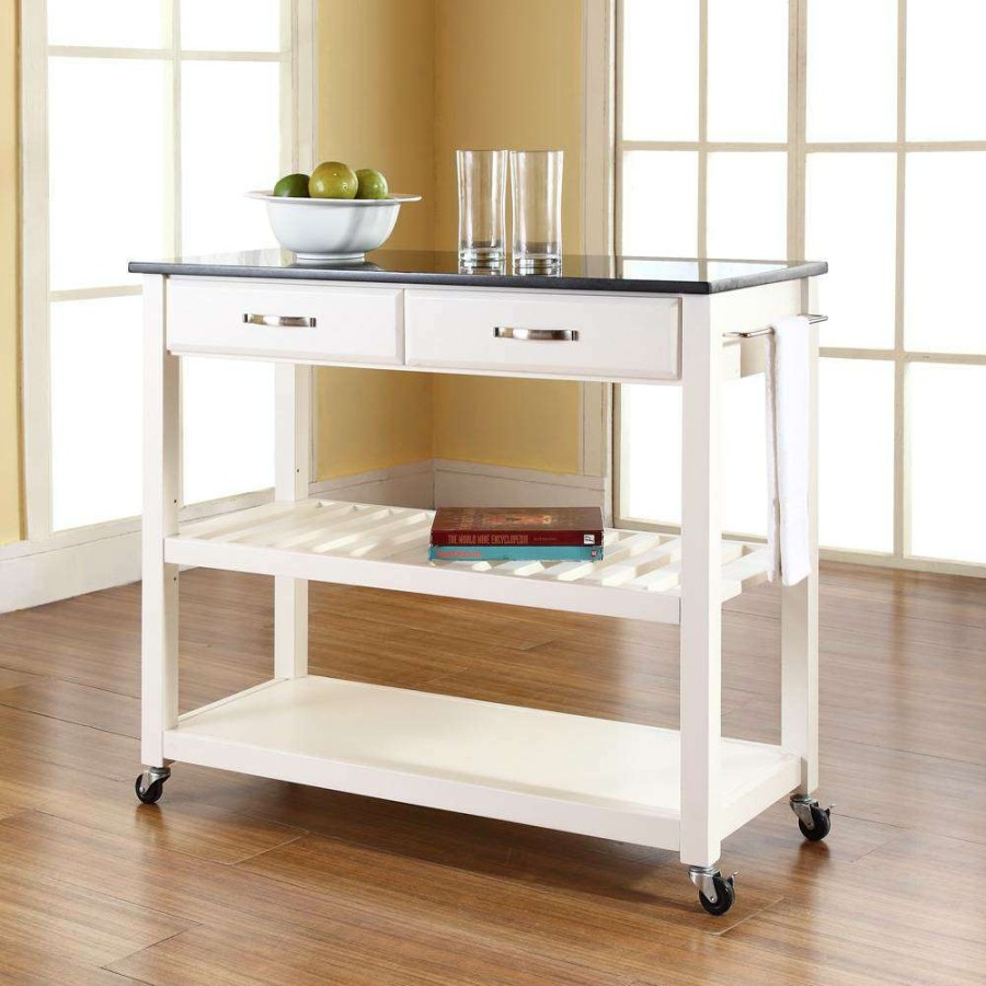 Carts & Islands * | Classical Granite Top Kitchen Prep Cart White/Black Crosley Kf30054Wh