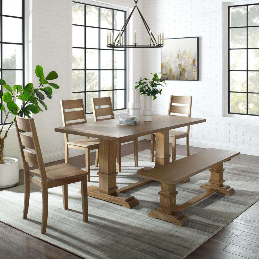 Dining * | Best Sellers Joanna 6Pc Dining Set Rustic Brown Table, Bench, & 4 Ladder Back Chairs Crosley Kf20020Rb