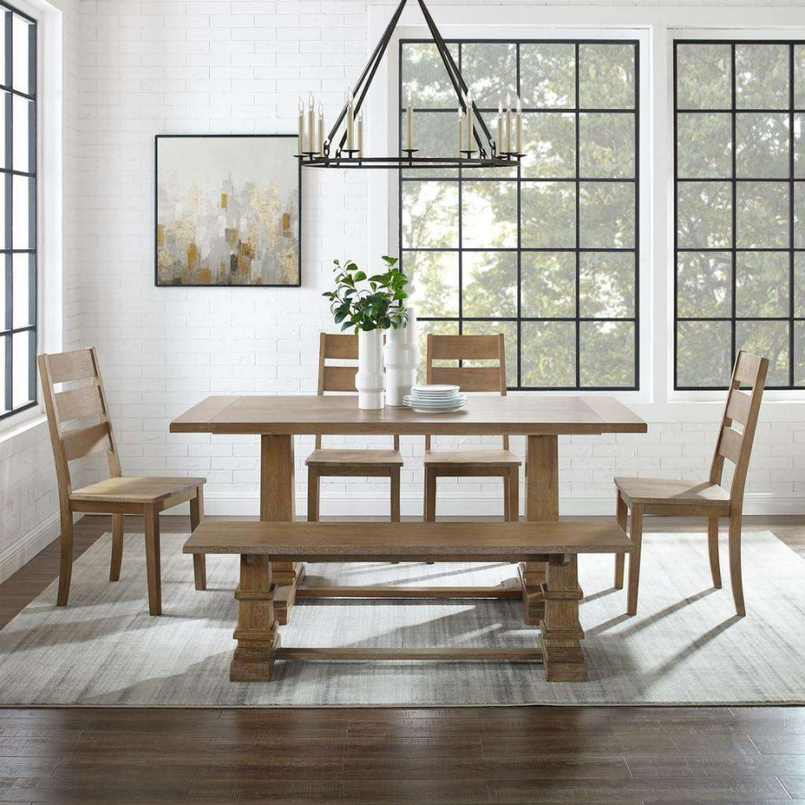 Dining * | Best Sellers Joanna 6Pc Dining Set Rustic Brown Table, Bench, & 4 Ladder Back Chairs Crosley Kf20020Rb