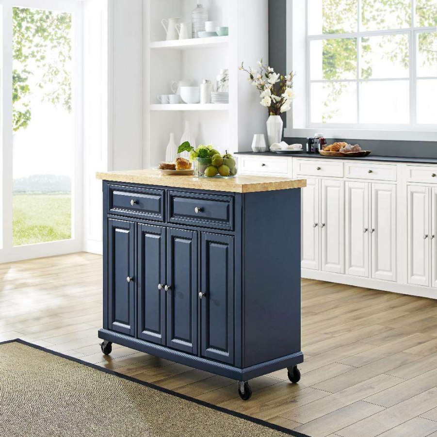 Carts & Islands * | Best Sellers Madison Kitchen Cart Navy Crosley Kf30031Env