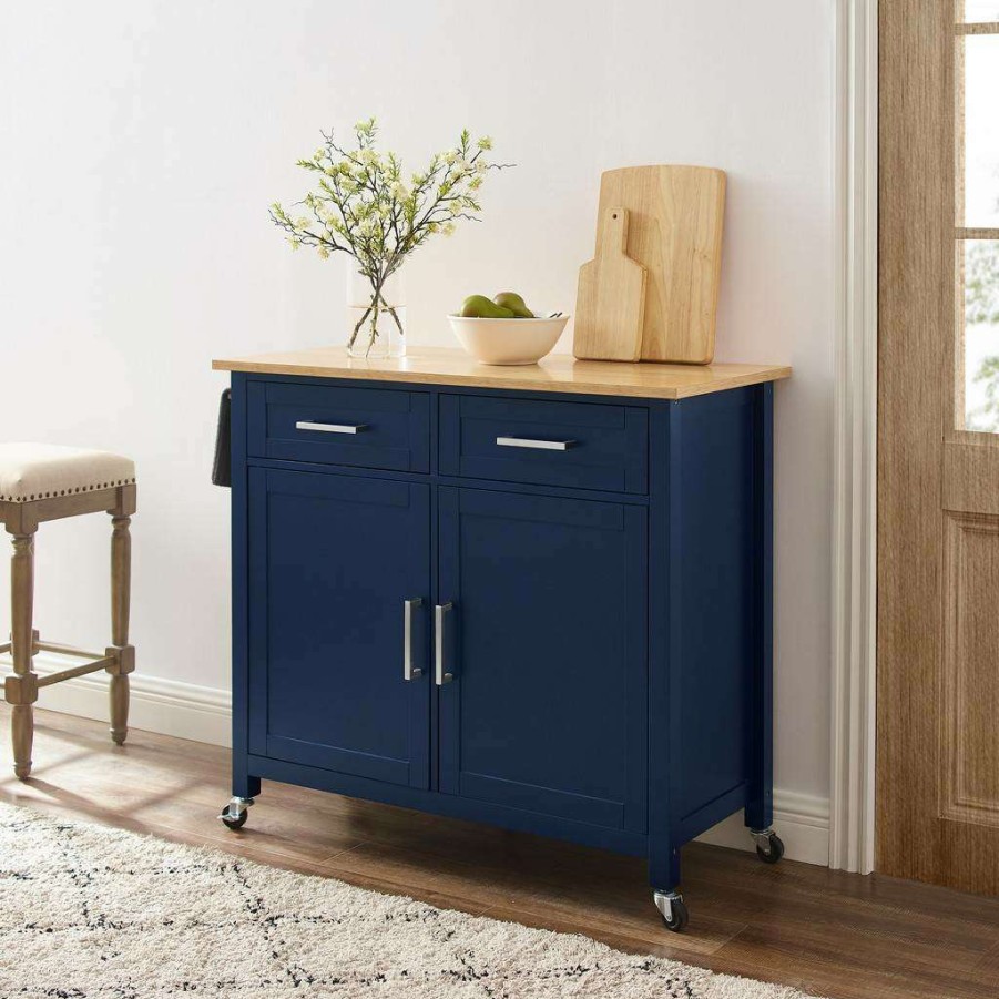 Carts & Islands * | Classical Tristan Kitchen Island/Cart Navy/Natural Crosley Cf3034Na-Nv