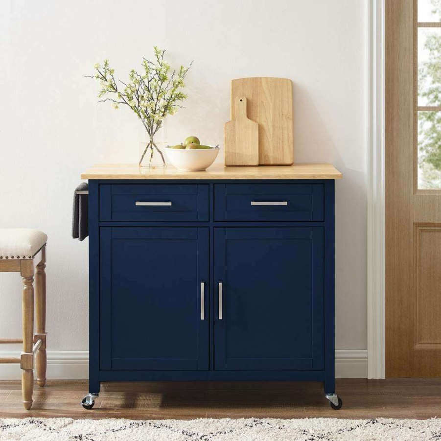 Carts & Islands * | Classical Tristan Kitchen Island/Cart Navy/Natural Crosley Cf3034Na-Nv