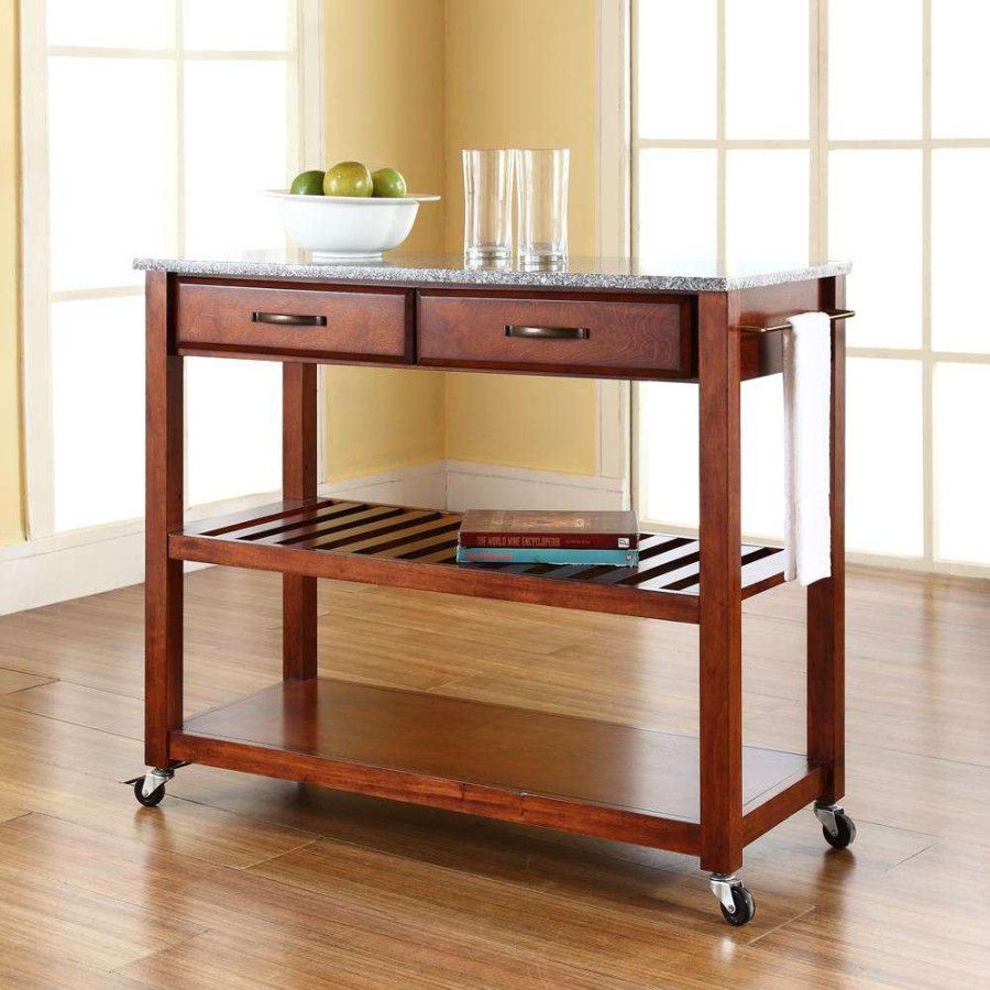 Carts & Islands * | New Granite Top Kitchen Prep Cart Cherry/Gray Crosley Kf30053Ch