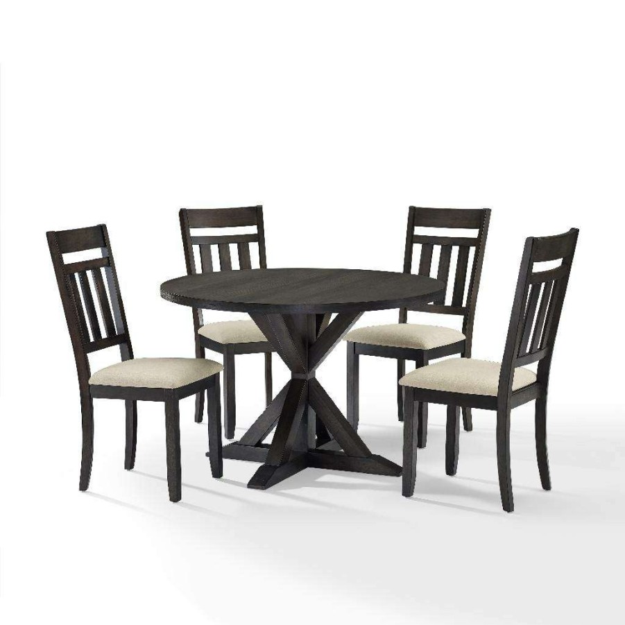 Dining * | Best Choice Hayden 5Pc Round Dining Set Slate Table & 4 Slat Back Chairs Crosley Kf13027Sl