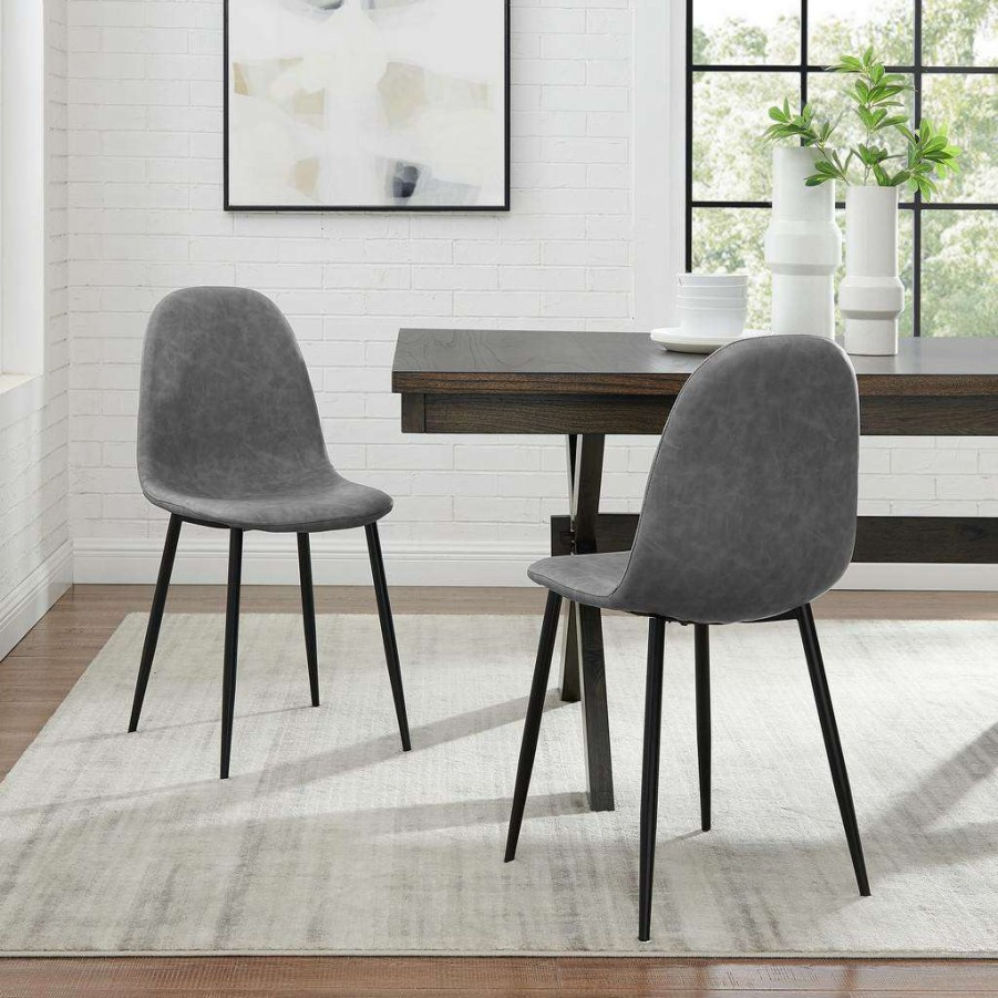 Dining * | Limited Edition Weston 2Pc Dining Chair Set Distressed Gray/Matte Black 2 Chairs Crosley Cf501619-Gy