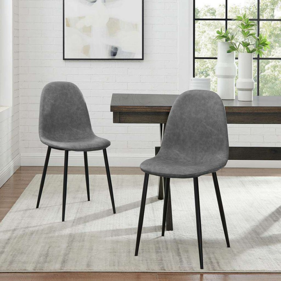 Dining * | Limited Edition Weston 2Pc Dining Chair Set Distressed Gray/Matte Black 2 Chairs Crosley Cf501619-Gy