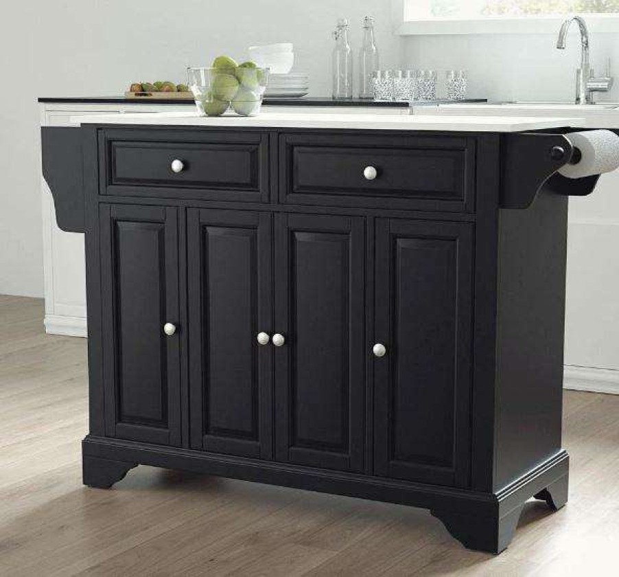 Carts & Islands * | Sale Online Lafayette Granite Top Full Size Kitchen Island/Cart Black/White Crosley Kf30005Bbk