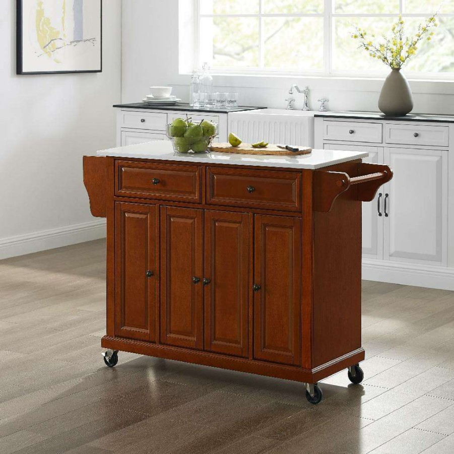 Carts & Islands * | Limited Edition Full Size Granite Top Kitchen Cart Cherry/White Crosley Kf30005Ech