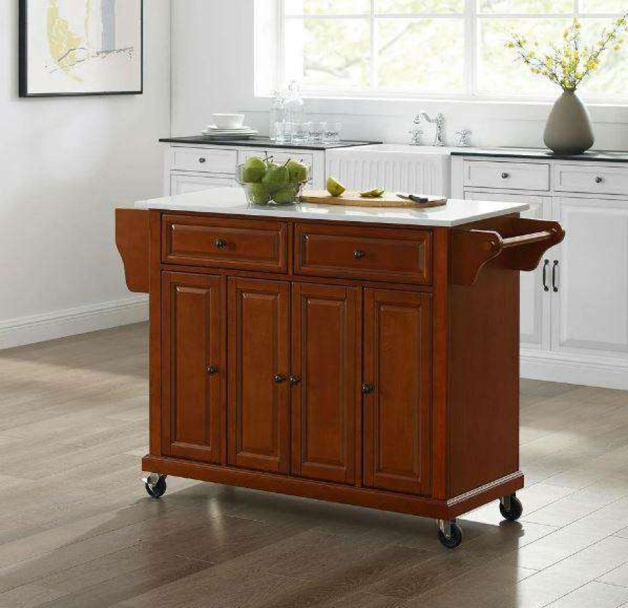 Carts & Islands * | Limited Edition Full Size Granite Top Kitchen Cart Cherry/White Crosley Kf30005Ech