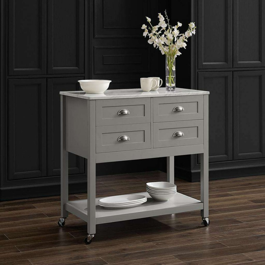 Carts & Islands * | Special Connell Kitchen Island/Cart Gray/White Marble Crosley Cf3036Wm-Gy