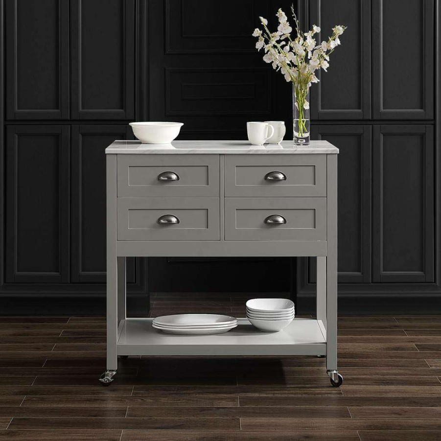 Carts & Islands * | Special Connell Kitchen Island/Cart Gray/White Marble Crosley Cf3036Wm-Gy