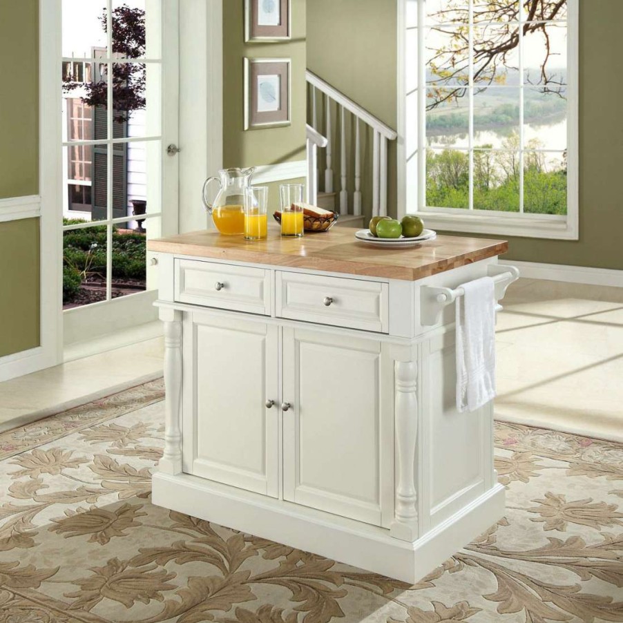 Carts & Islands * | Limited Edition Oxford Butcher Block Kitchen Island White Crosley Kf30006Wh