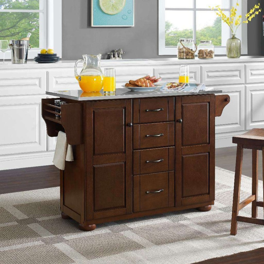 Carts & Islands * | Excellent Quality Eleanor Stainless Steel Top Kitchen Island Mahogany/Stainless Steel Crosley Kf30172Ama