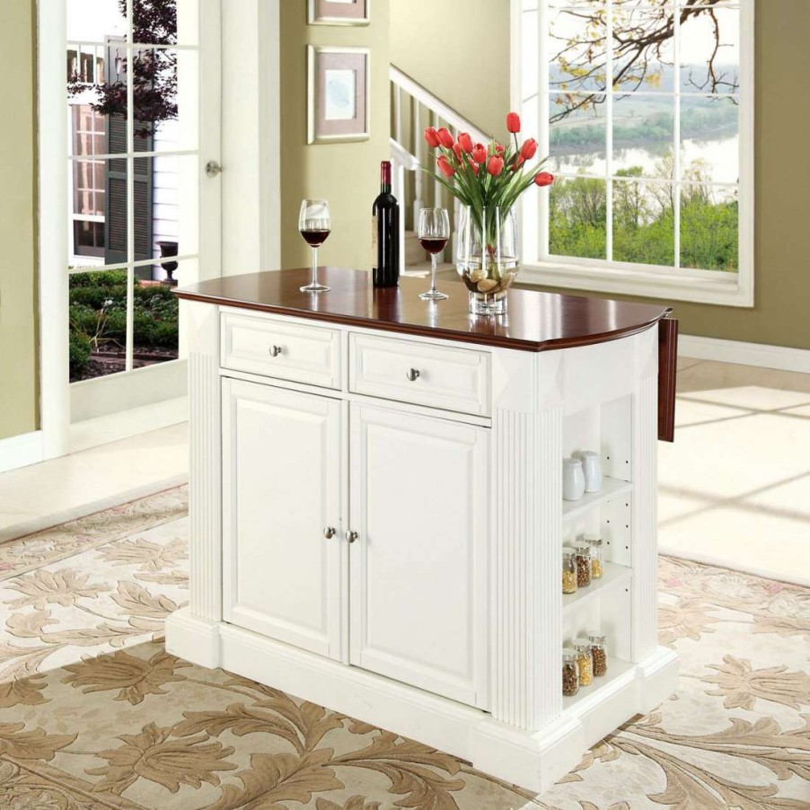 Carts & Islands * | Shop New Coventry Drop Leaf Top Kitchen Island White/Cherry Crosley Kf30007Wh