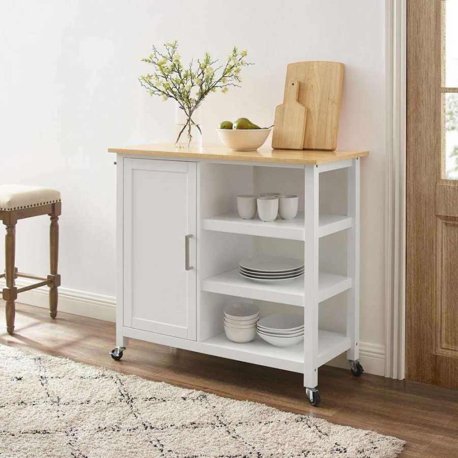 Carts & Islands * | Quick Delivery Tristan Open Kitchen Island/Cart White/Natural Crosley Cf3035Na-Wh