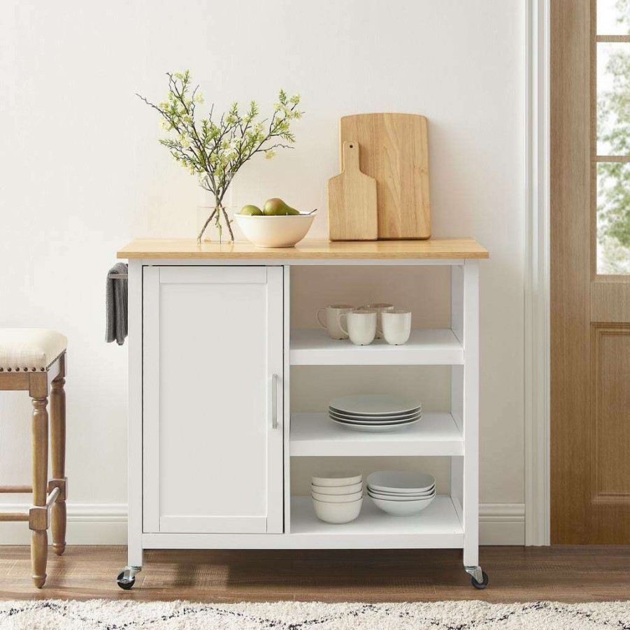 Carts & Islands * | Quick Delivery Tristan Open Kitchen Island/Cart White/Natural Crosley Cf3035Na-Wh